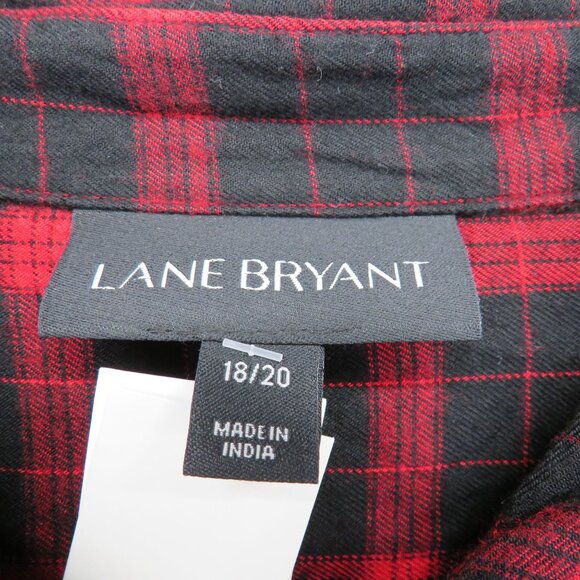 Lane Bryant Shirt Womens Size 18 Flannel Red Black Plaid Roll Tab Sleeve New - Picture 4 of 9